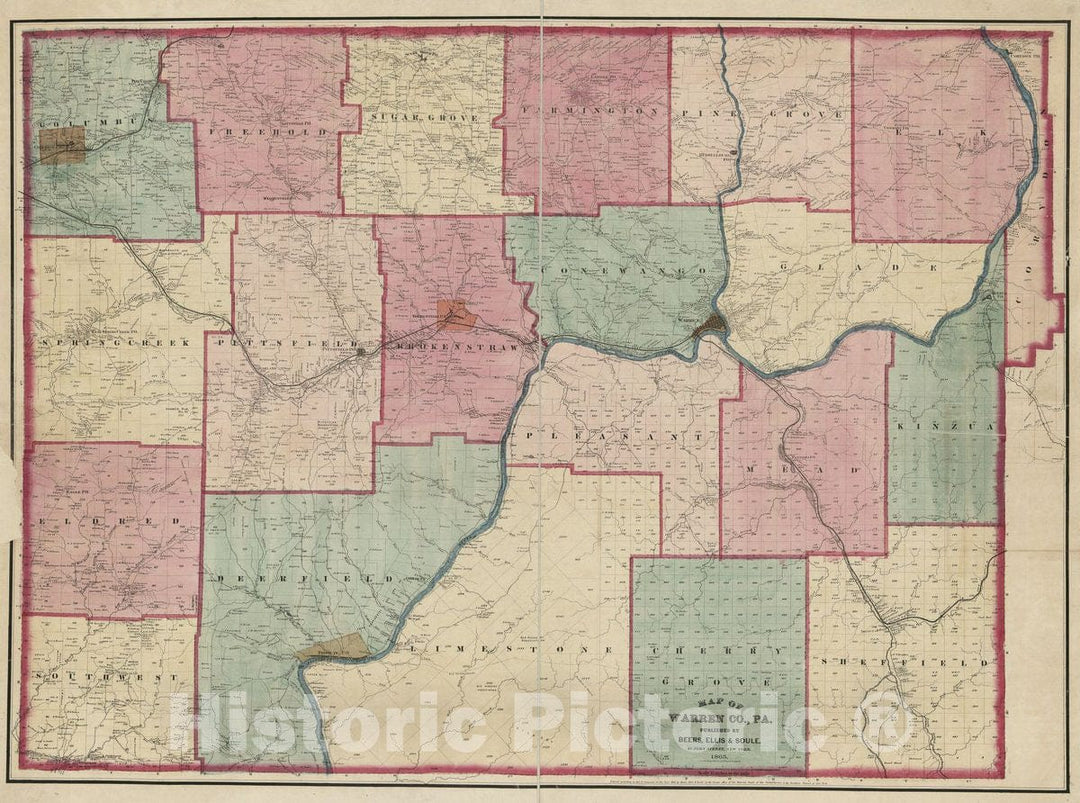 Historic 1865 Map - Map of Warren Co, Pa.
