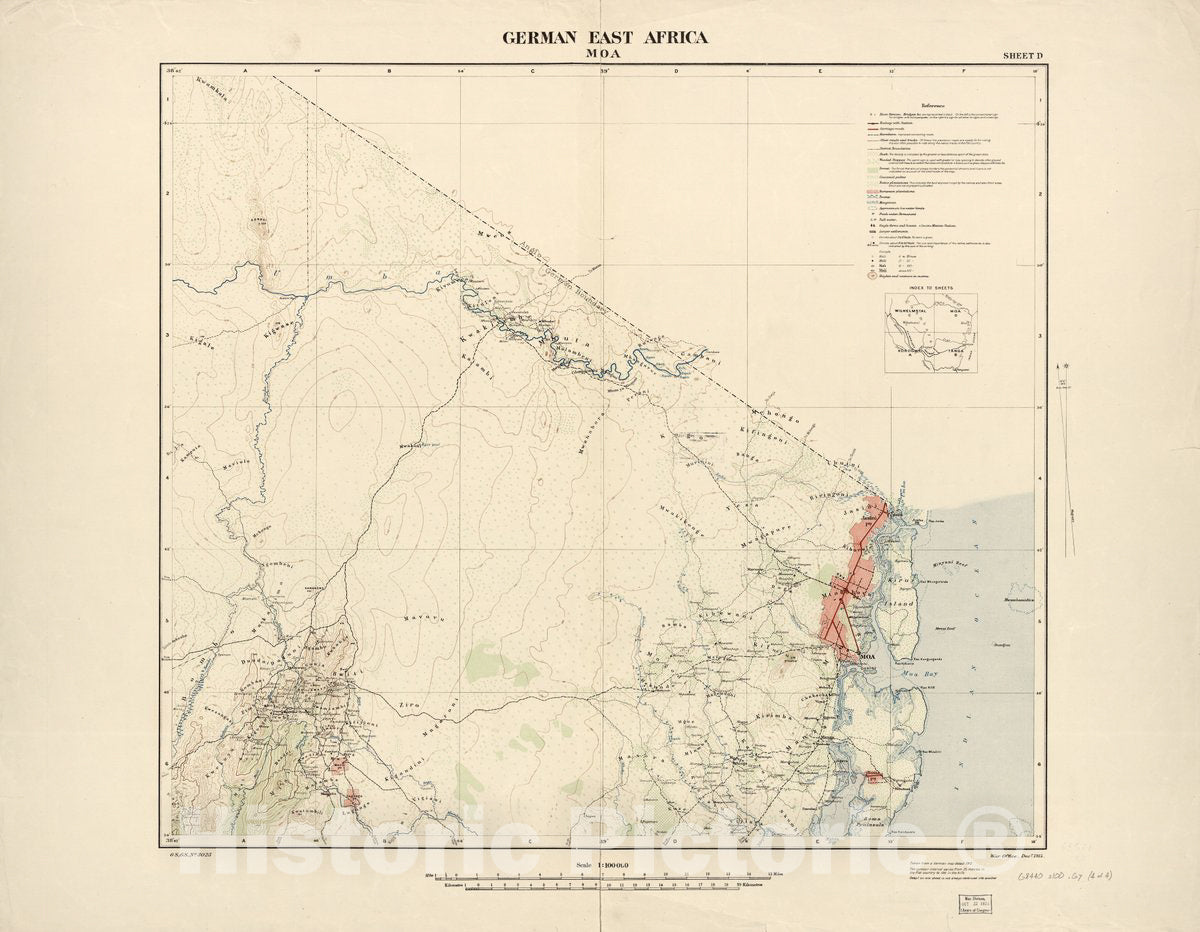 Historic 1915 Map - German East Africa.