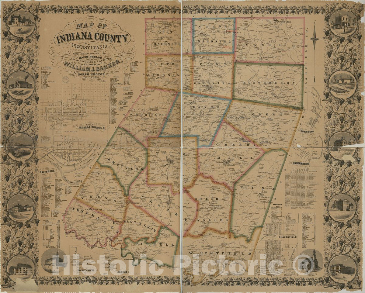 Historic 1856 Map - Map of Indiana County, Pennsylvania