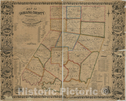 Historic 1856 Map - Map of Indiana County, Pennsylvania