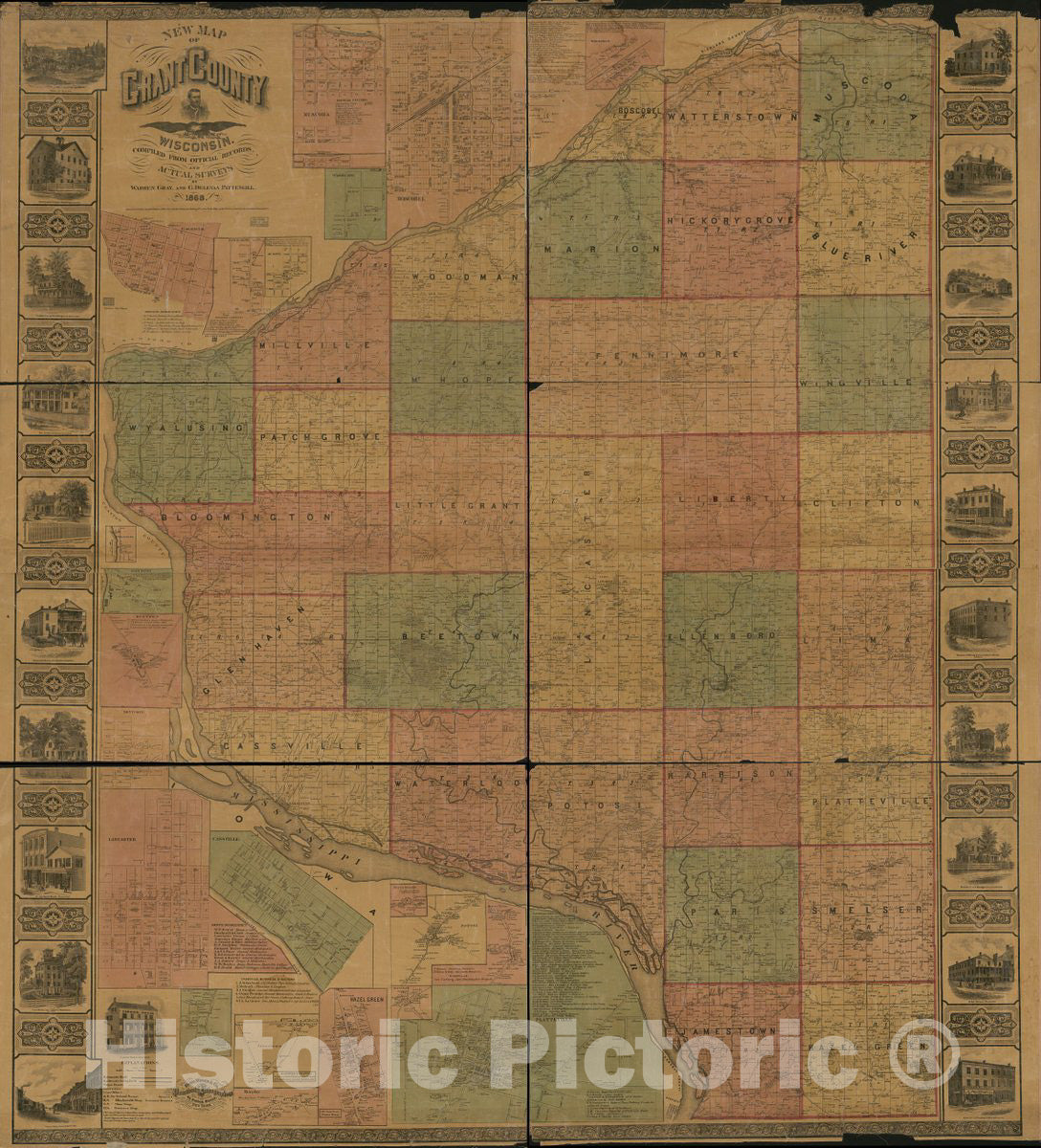 Historic 1868 Map - New map of Grant County, Wisconsin