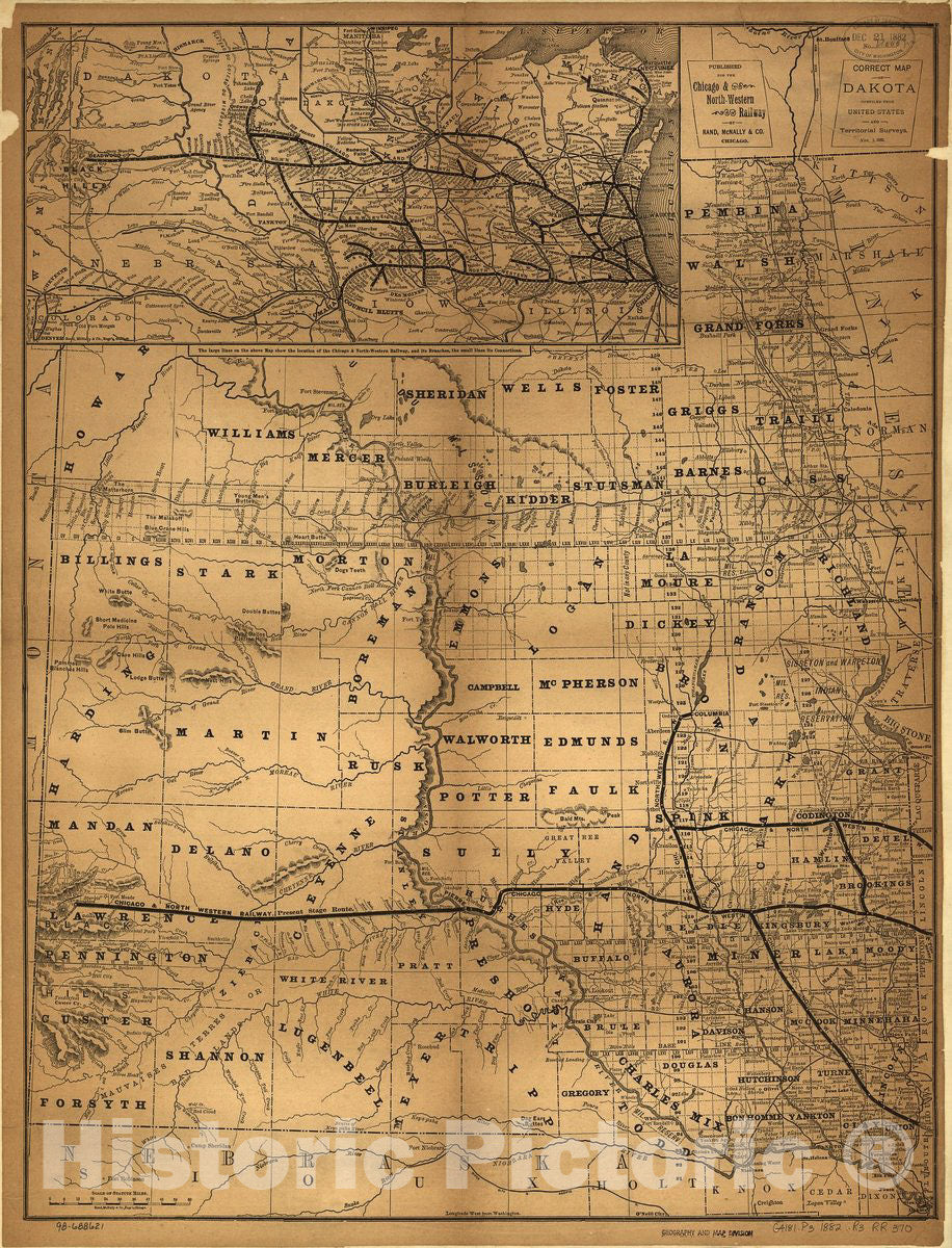 Historic 1882 Map - Correct map of Dakota compiled from United States and Territorial surveys Nov. 1, 1882.