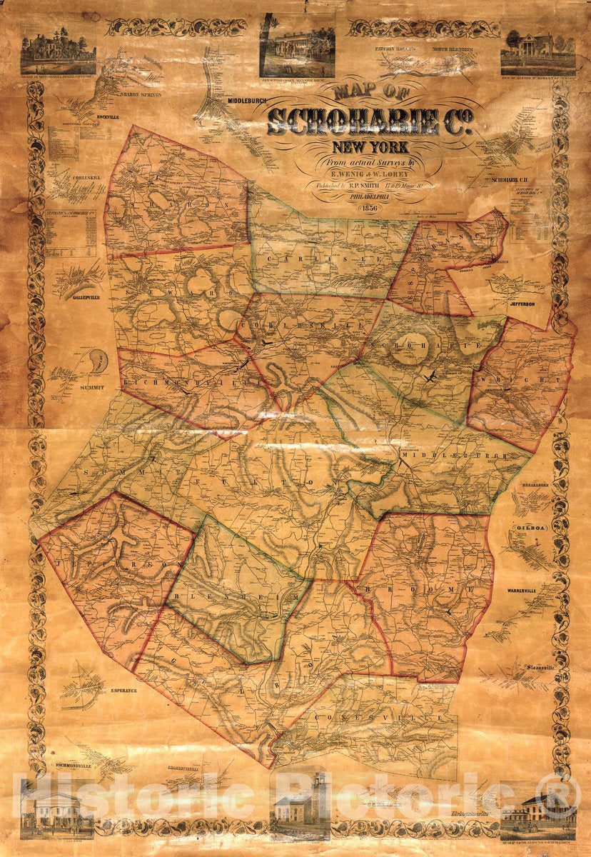 Historic 1856 Map - Map of Schoharie Co, New York