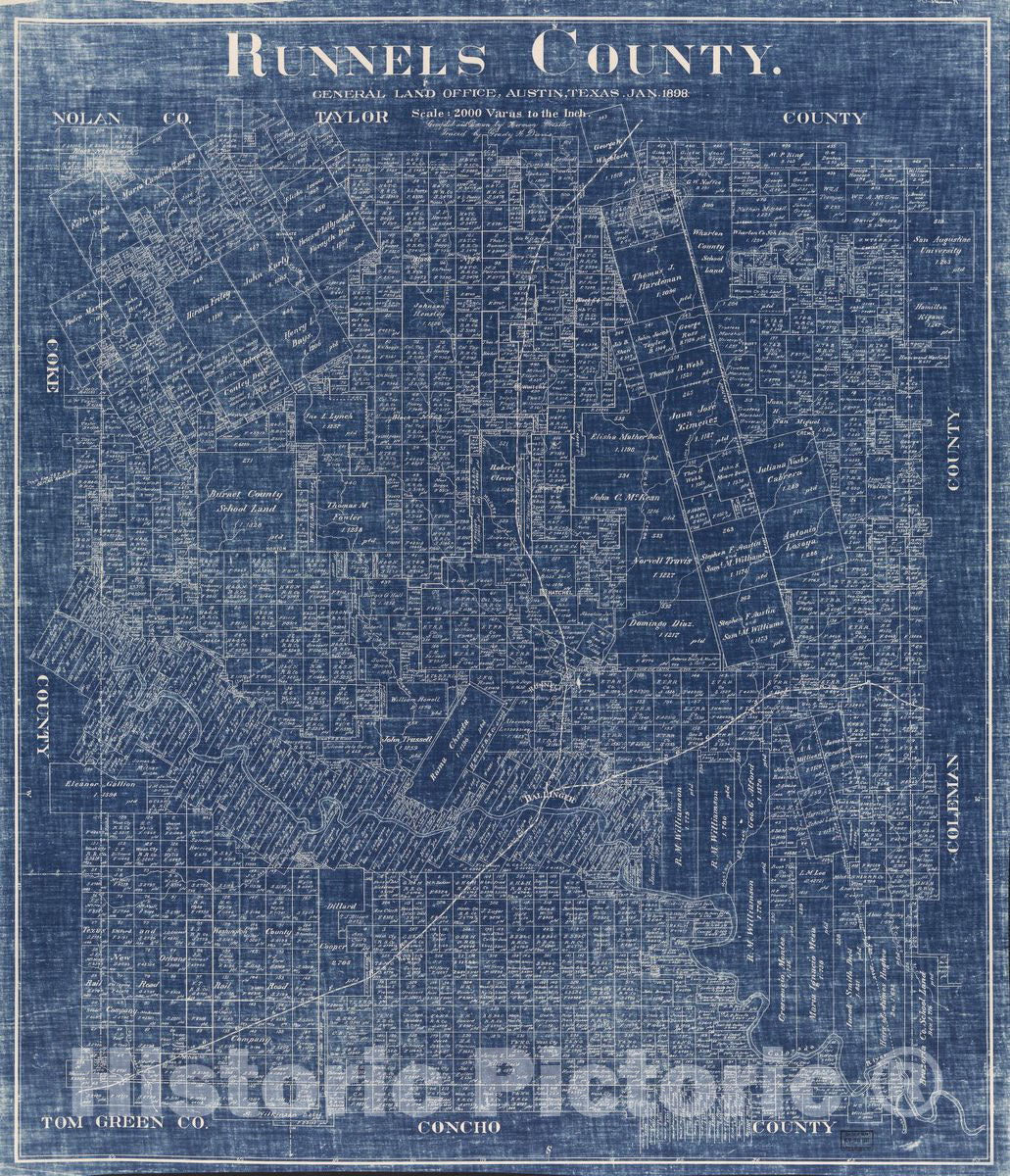 Historic 1898 Map - Runnels County/compiled and Drawn by Herman Pressler.