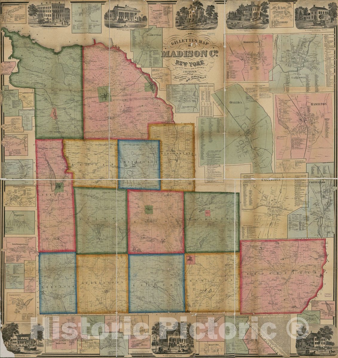 Historic 1859 Map - Gillette's map of Madison Co, New York : from Actual surveys