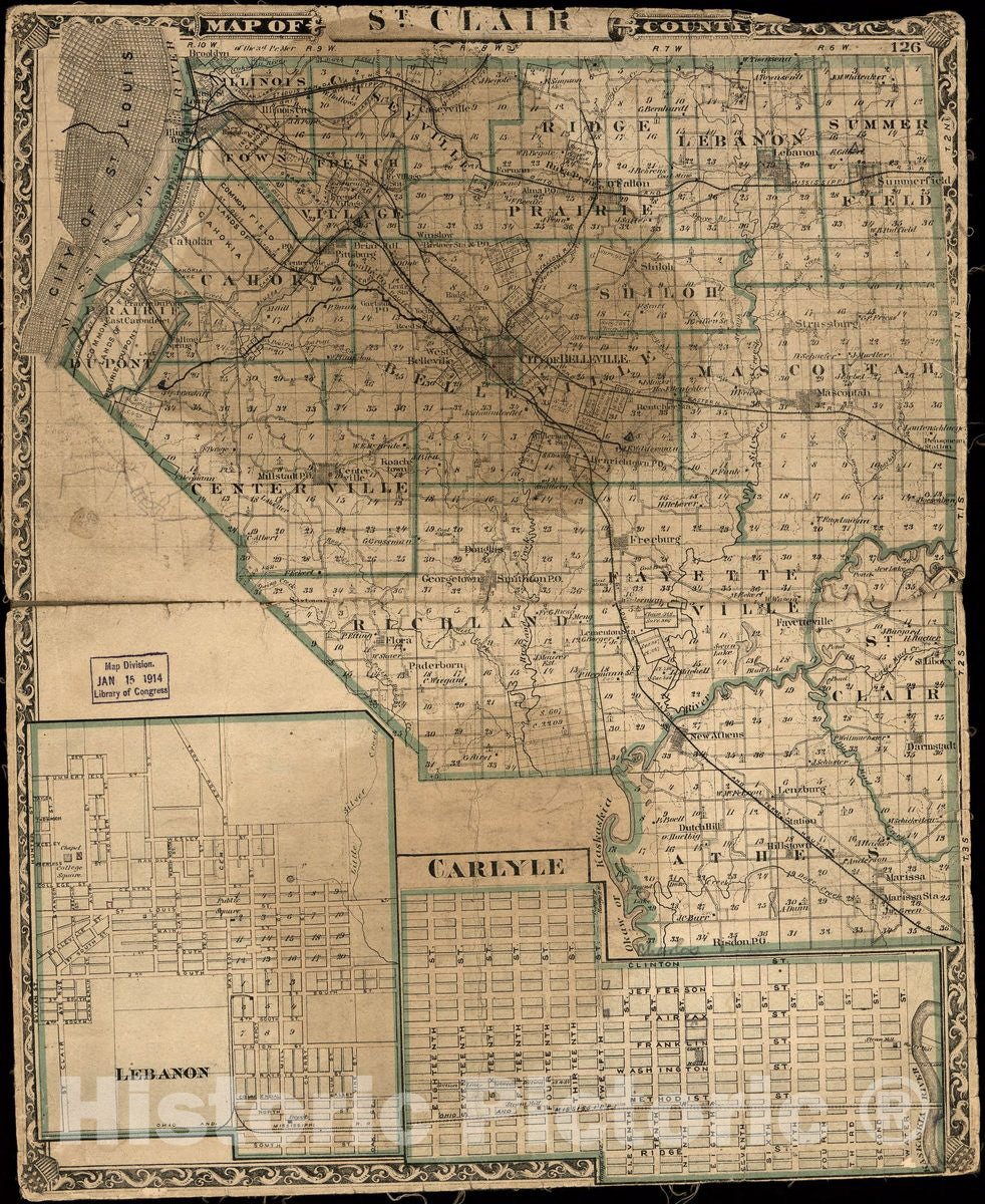 Historic 1875 Map - Map of St. Clair County.
