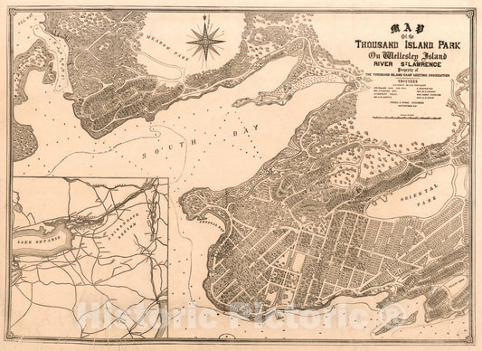 Historic 1880 Map - Map of The Thousand Island Park on Wellesley Island, River S't Lawrence : Property of The Thousand Island Camp Meeting Association