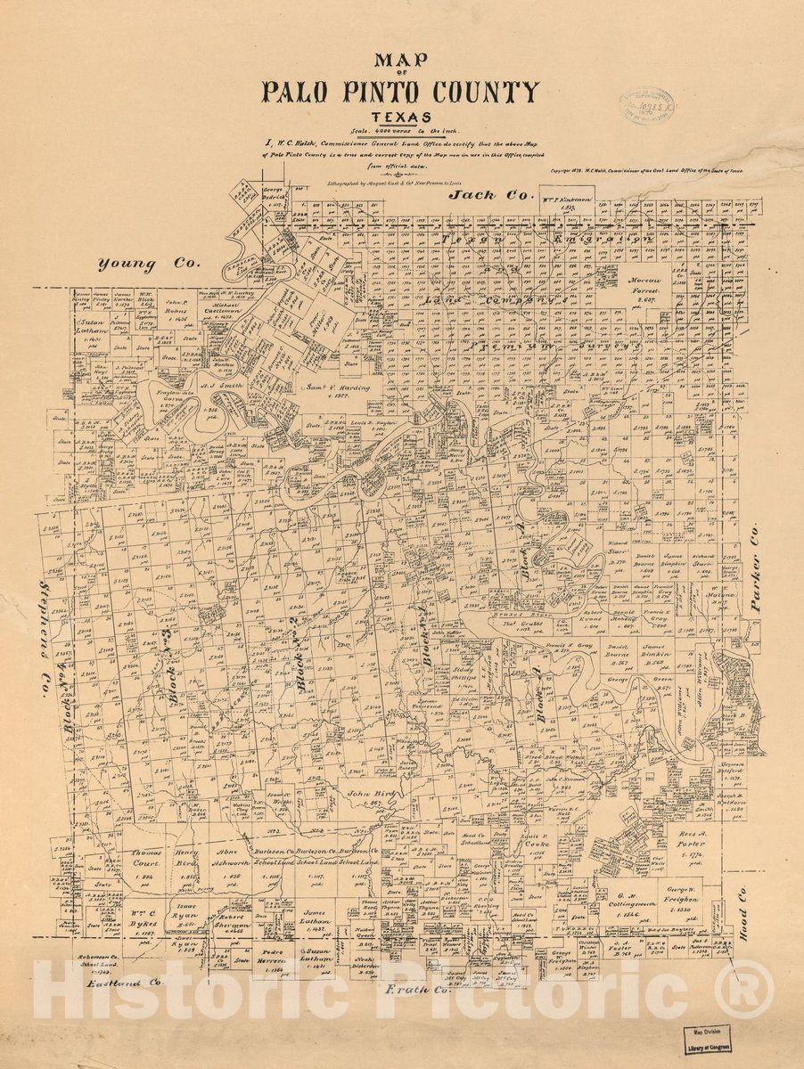 Historic 1879 Map - Map of Palo Pinto County, Texas.
