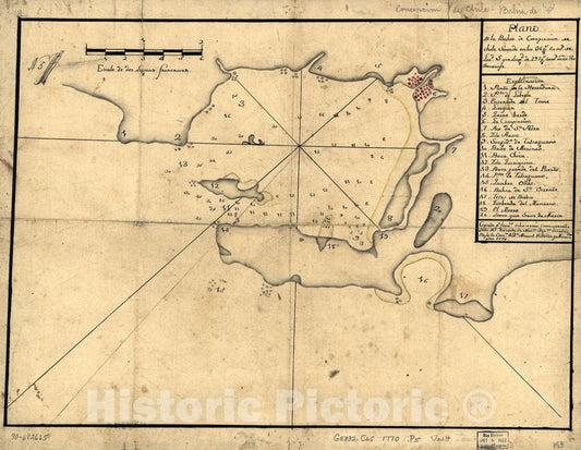 Historic 1770 Map - Plano de la BahÃ­a de CompcessiÃ³n de Chile situado en Los 36 gs. 40 ms. de latd. S y en longd. de 297 gs. 40 ms. mro. The sic Thenerife