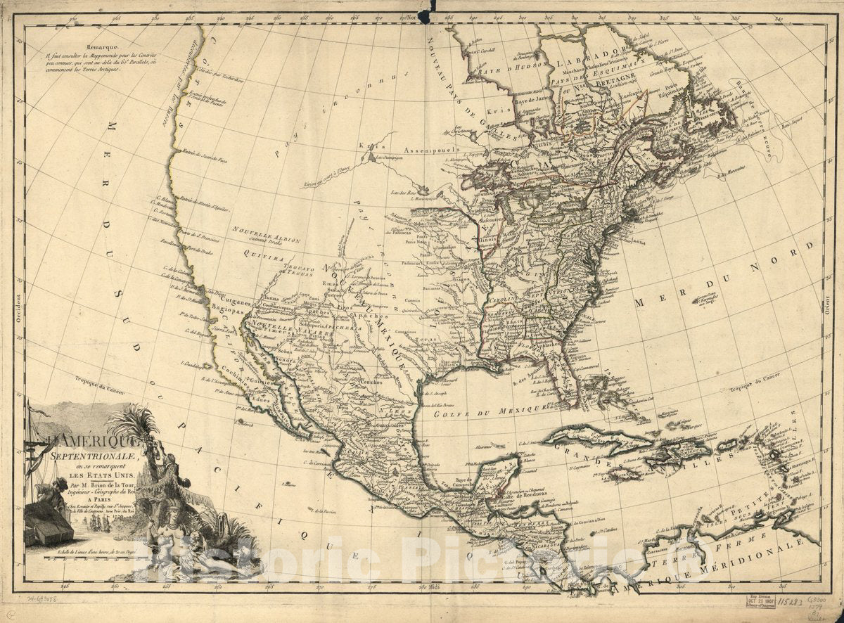 Historic 1779 Map - L'AmÃ©rique septentrionale, ou se remarquent les Ã‰tats UNIS.