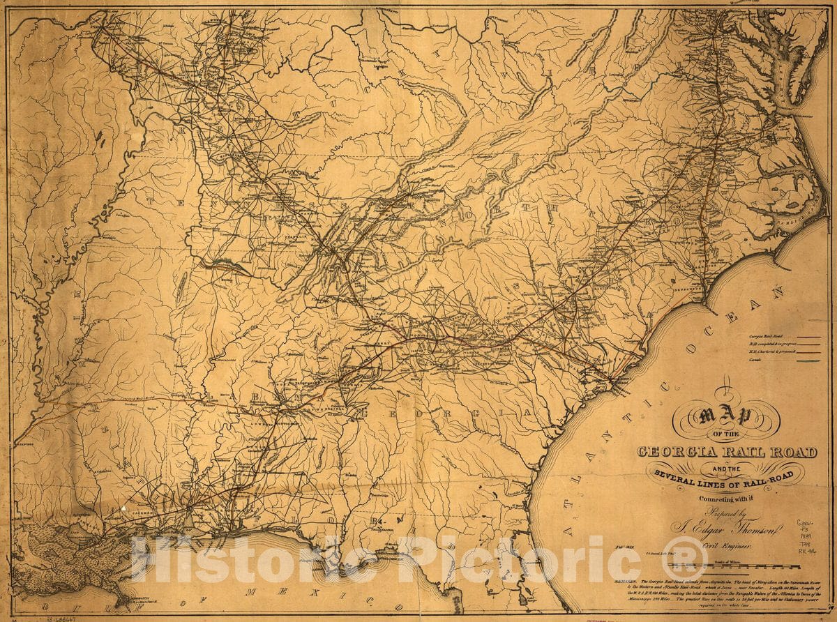Historic 1839 Map - A map of The Georgia Rail Road and The Several Lines of Railroad Connecting with it, Febr. 1839.