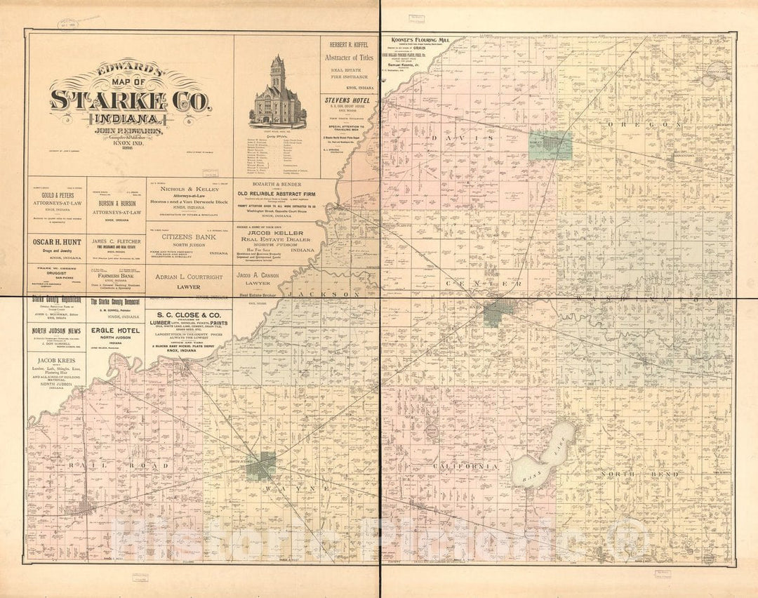 Historic 1898 Map - Edward's map of Starke Co, Indiana