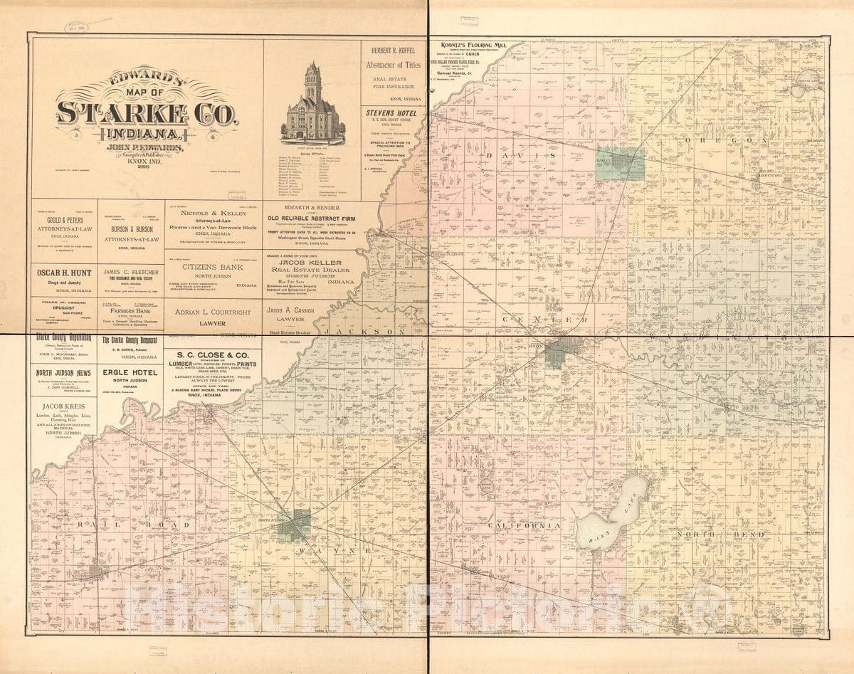 Historic 1898 Map - Edward's map of Starke Co, Indiana