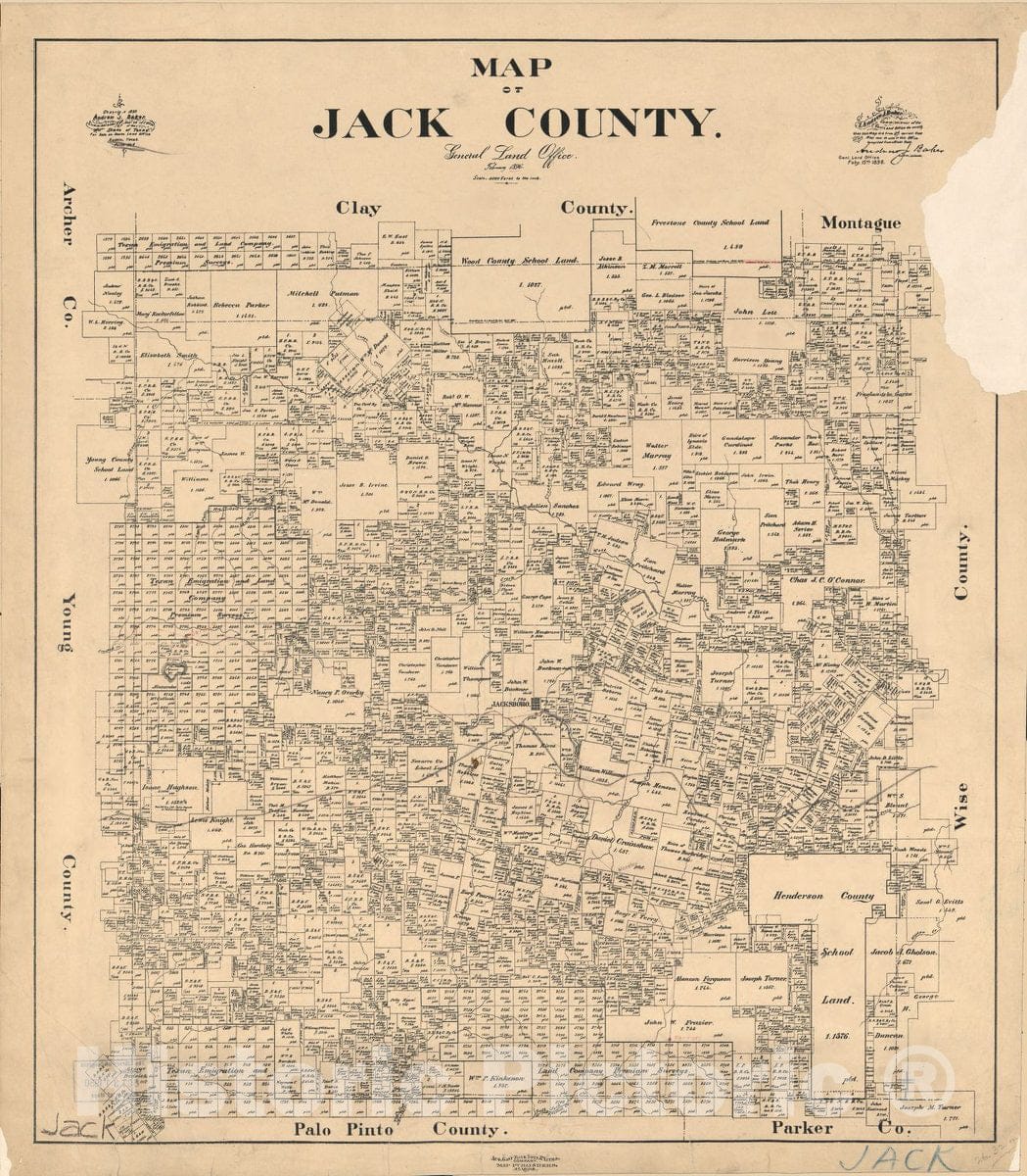 Historic 1896 Map - Map of Jack County.