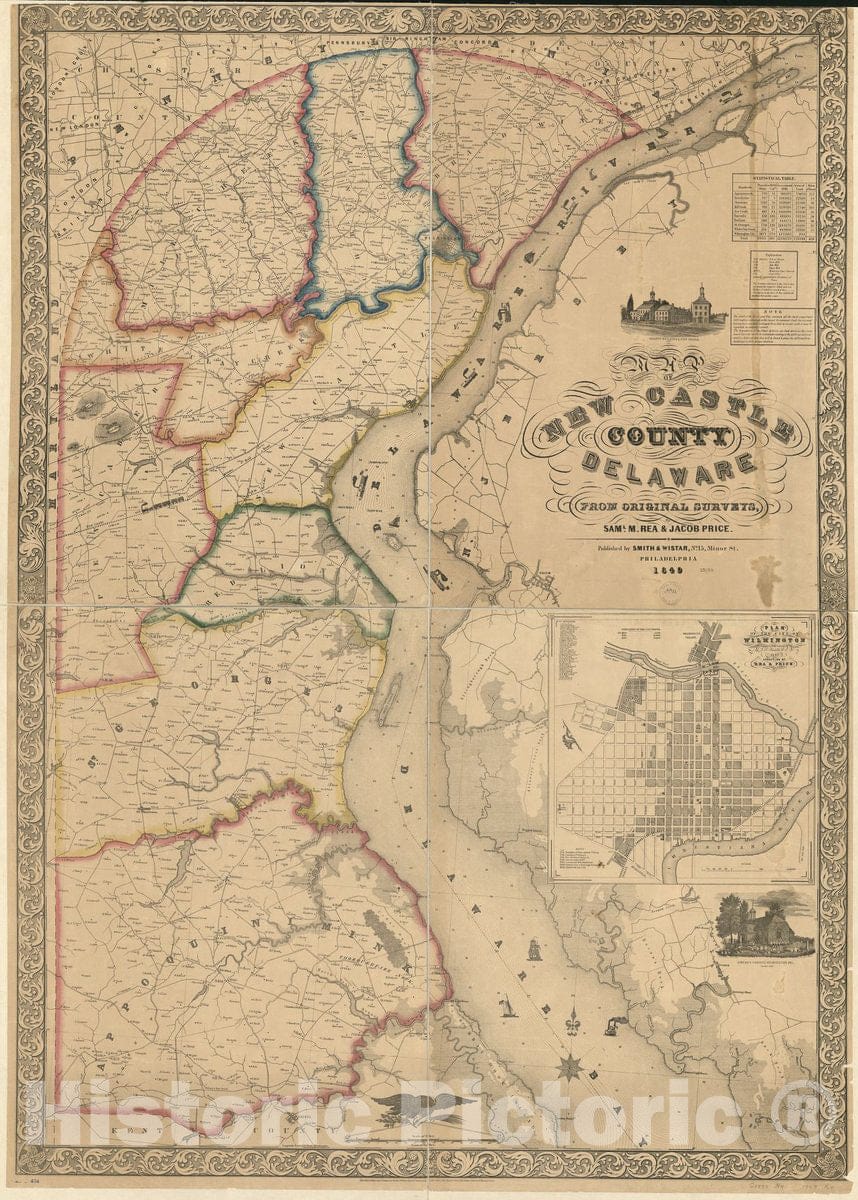 Historic 1849 Map - Map of New Castle County, Delaware : from Original surveys