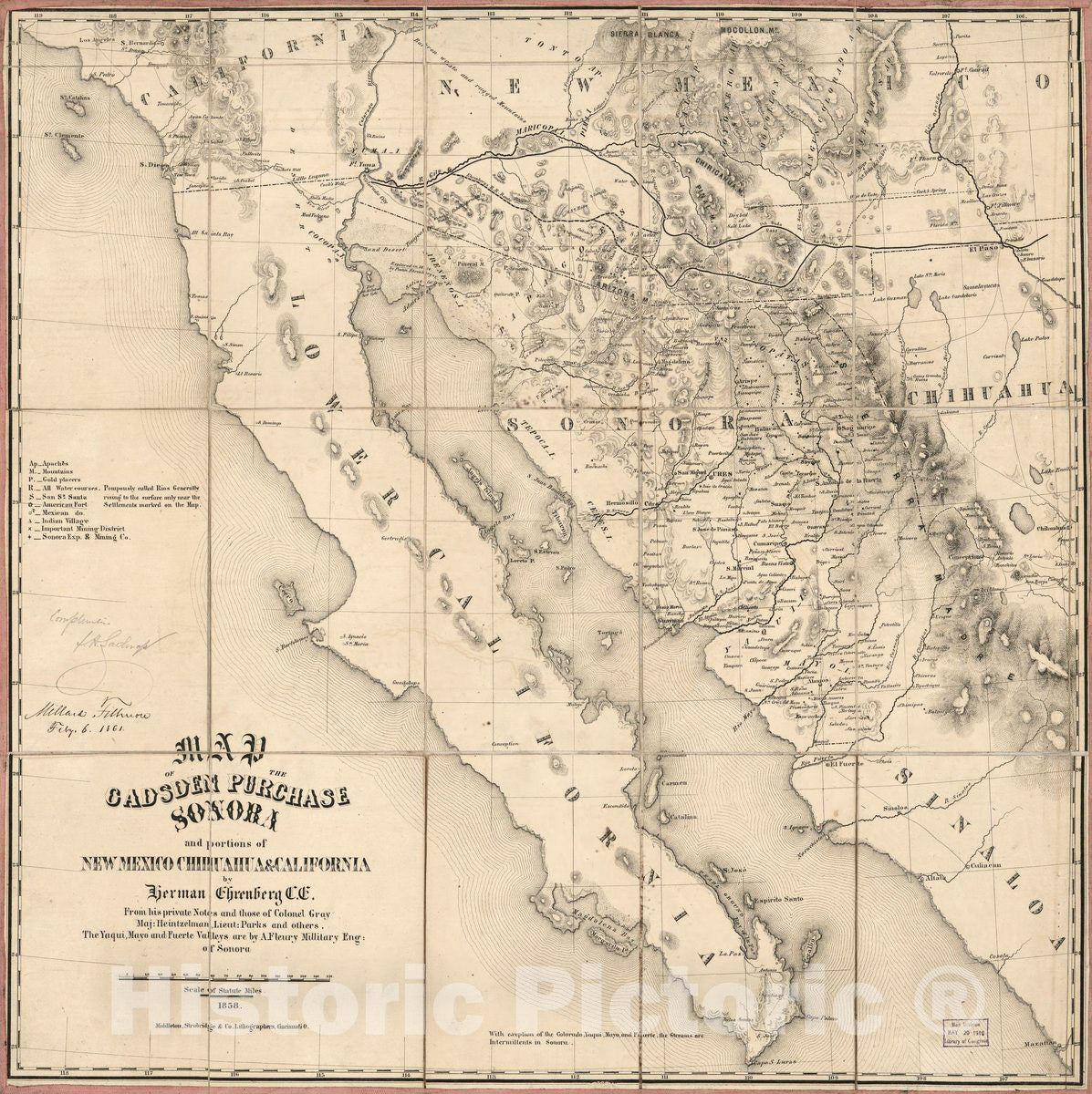 Historic 1858 Map - Map of The Gadsden Purchase : Sonora and portions of New Mexico, Chihuaua & California