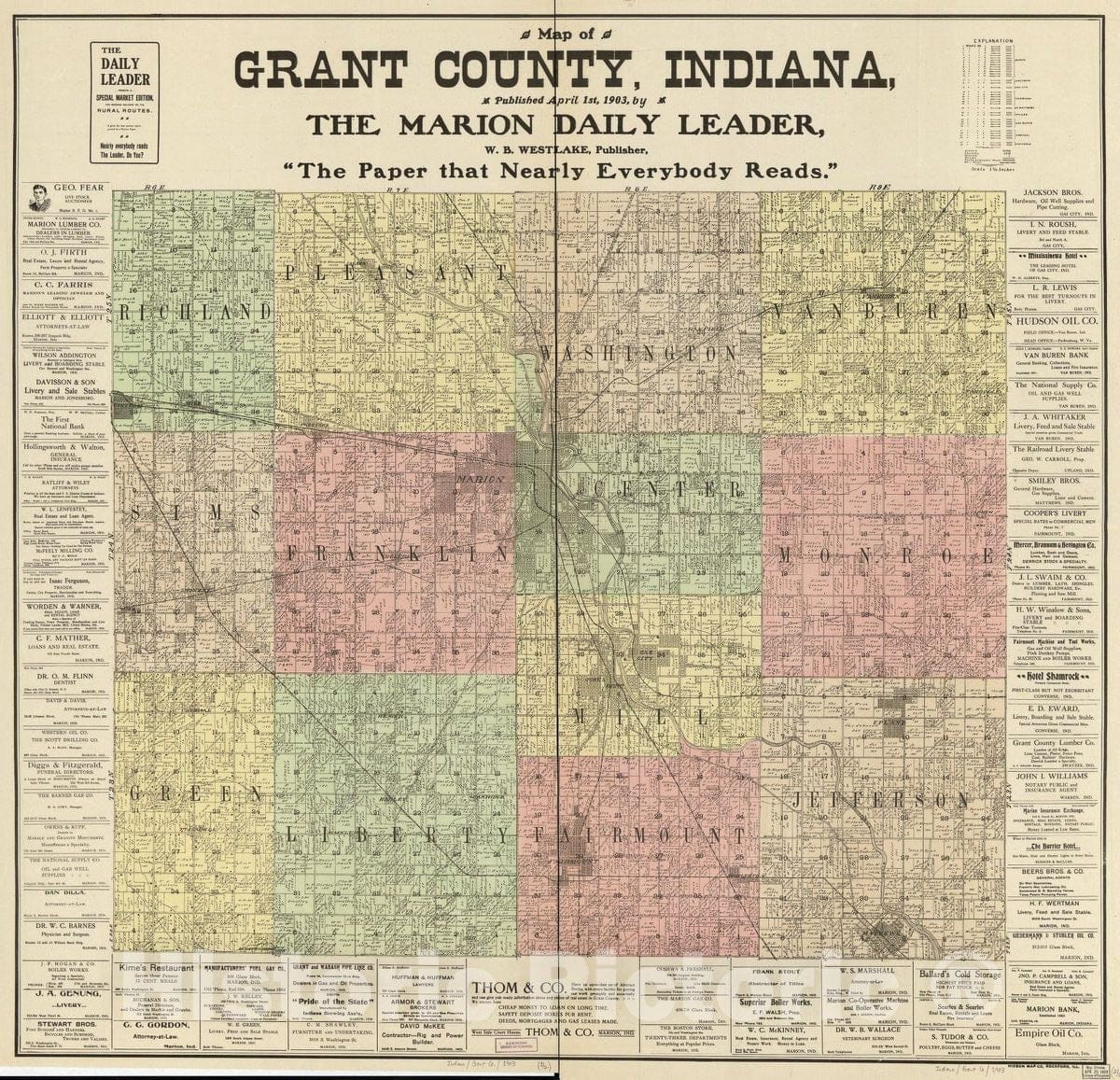 Historic 1903 Map - Map of Grant County, Indiana.