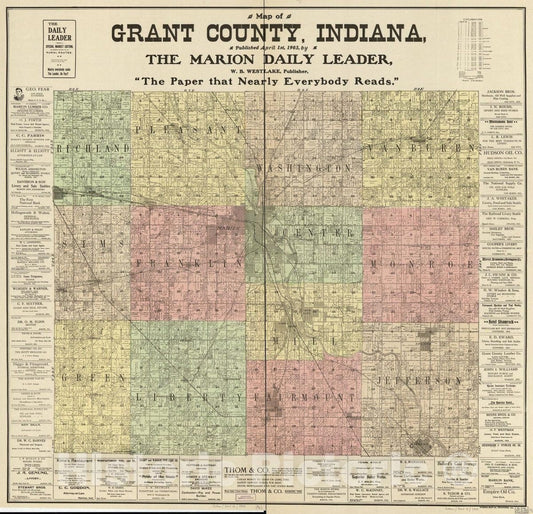Historic 1903 Map - Map of Grant County, Indiana.