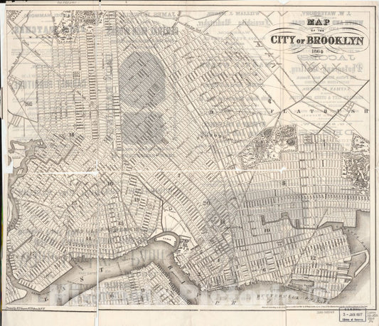 Historic 1864 Map - Map of The City of Brooklyn.