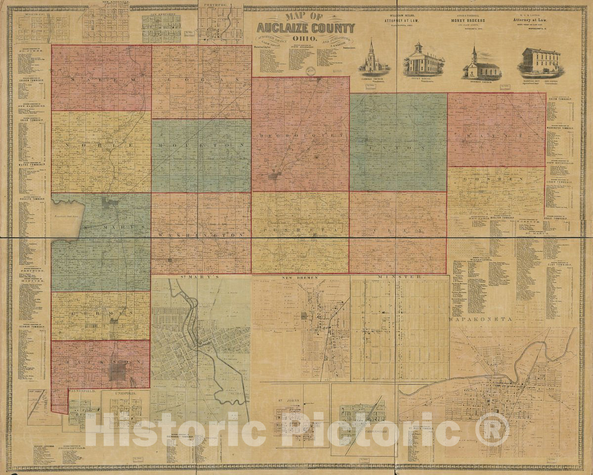Historic 1860 Map - Map of Auglaize County, Ohio