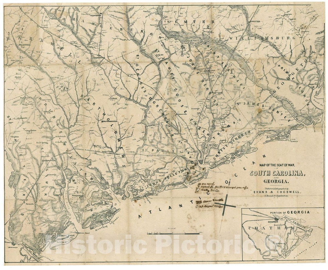 Historic 1861 Map - Map of The seat of war, in South Carolina, and Georgia. 2