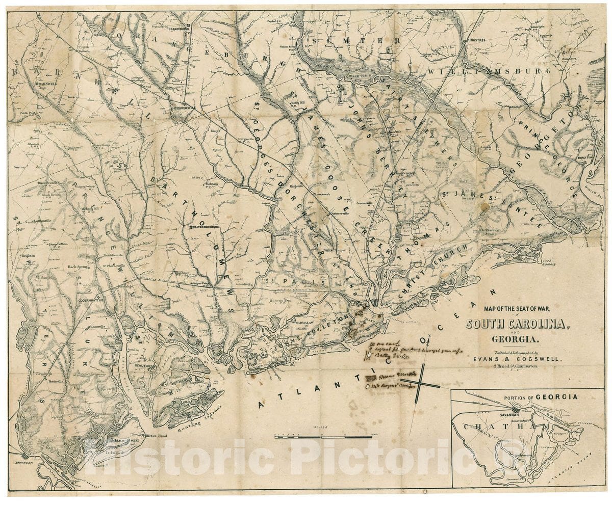 Historic 1861 Map - Map of The seat of war, in South Carolina, and Georgia. 2