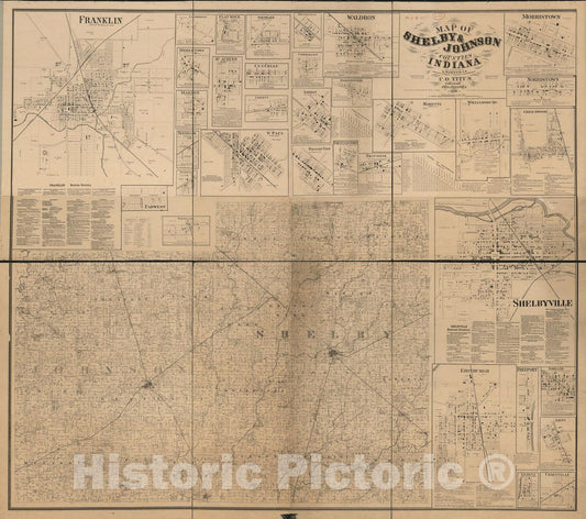 Historic 1866 Map - Map of Shelby & Johnson Counties, Indiana