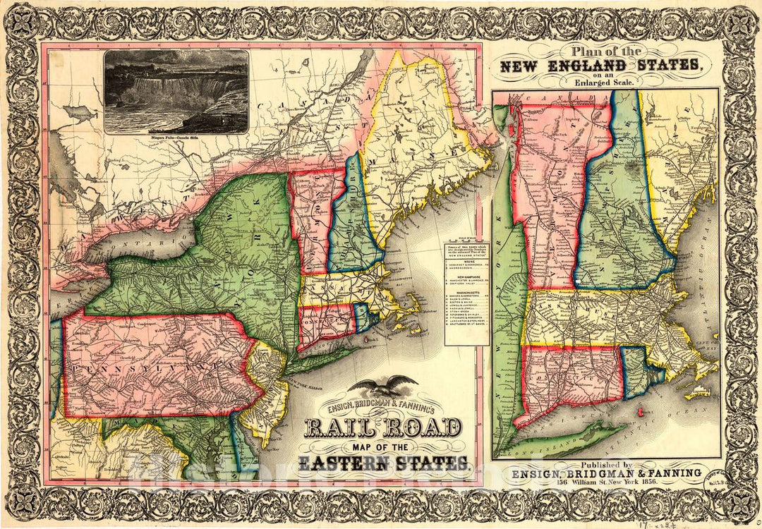 Historic 1856 Map - Ensign, Bridgman & Fanning's Rail Road map of The Eastern States.