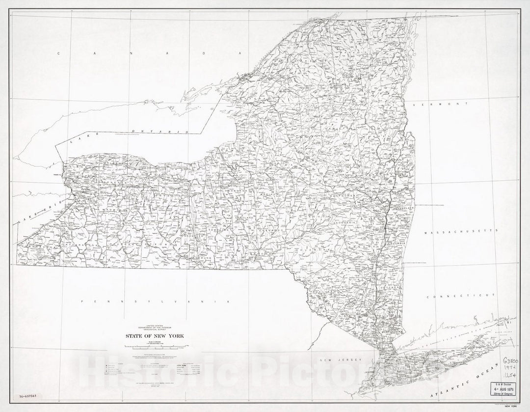 Historic 1976 Map - State of New York, Base map. 1