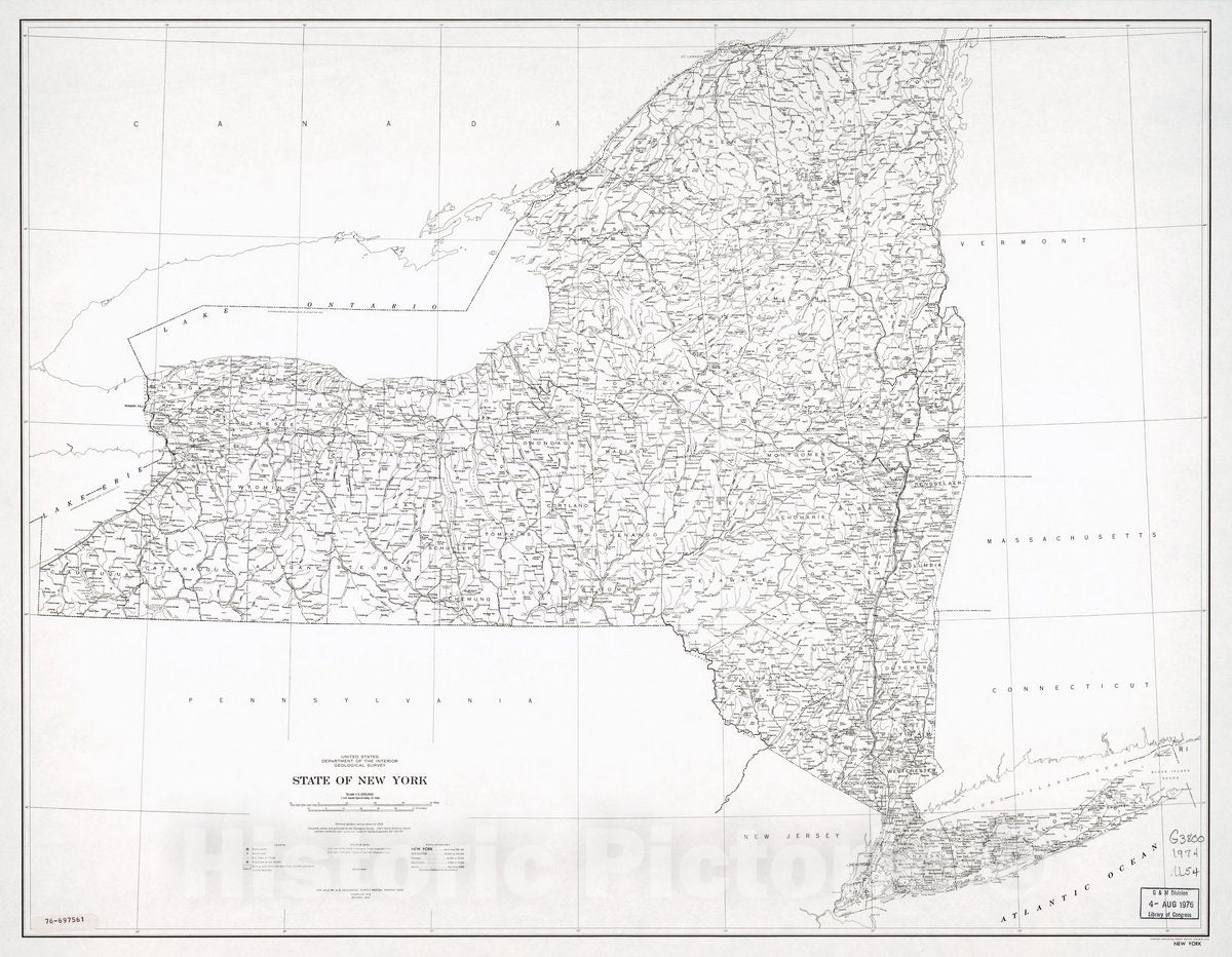 Historic 1976 Map - State of New York, Base map. 1