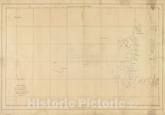 Historic 1793 Map - Carta esfÃ©rica de la Canal Entre Puerto Rico y Santo Domingo