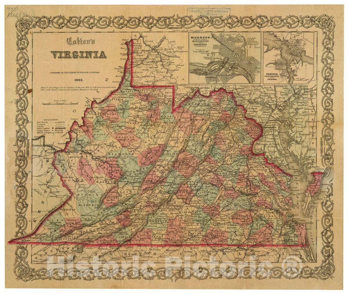 Historic 1862 Map - Colton's Virginia.
