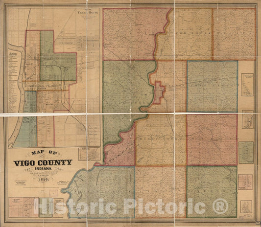 Historic 1858 Map - Map of Vigo County, Indiana