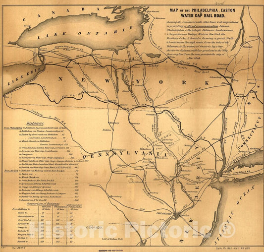 Historic 1852 Map - Map of The Philadelphia, Easton & Water Gap Rail Road. 1