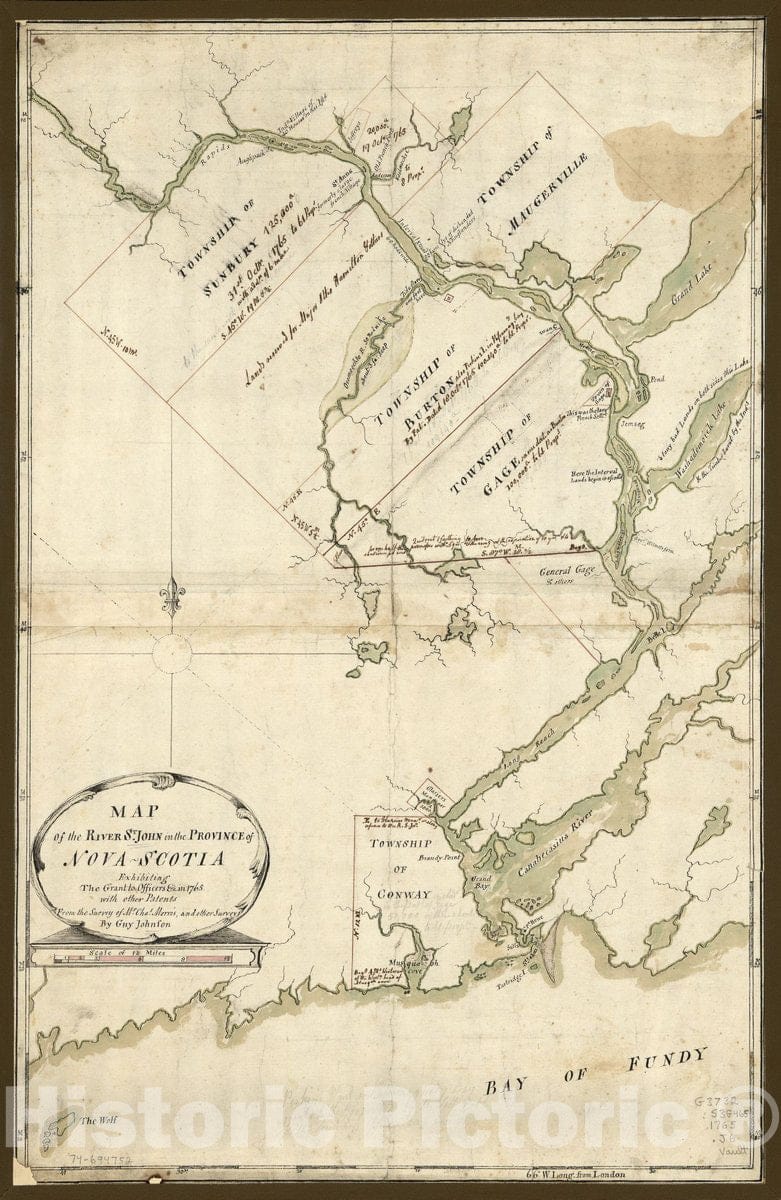 Historic 1765 Map - Map of The River St. John in The Province of Nova Scotia, exhibiting The Grant to Officers in 1765, with Other patents.