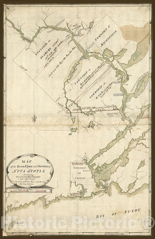 Historic 1765 Map - Map of The River St. John in The Province of Nova Scotia, exhibiting The Grant to Officers in 1765, with Other patents.
