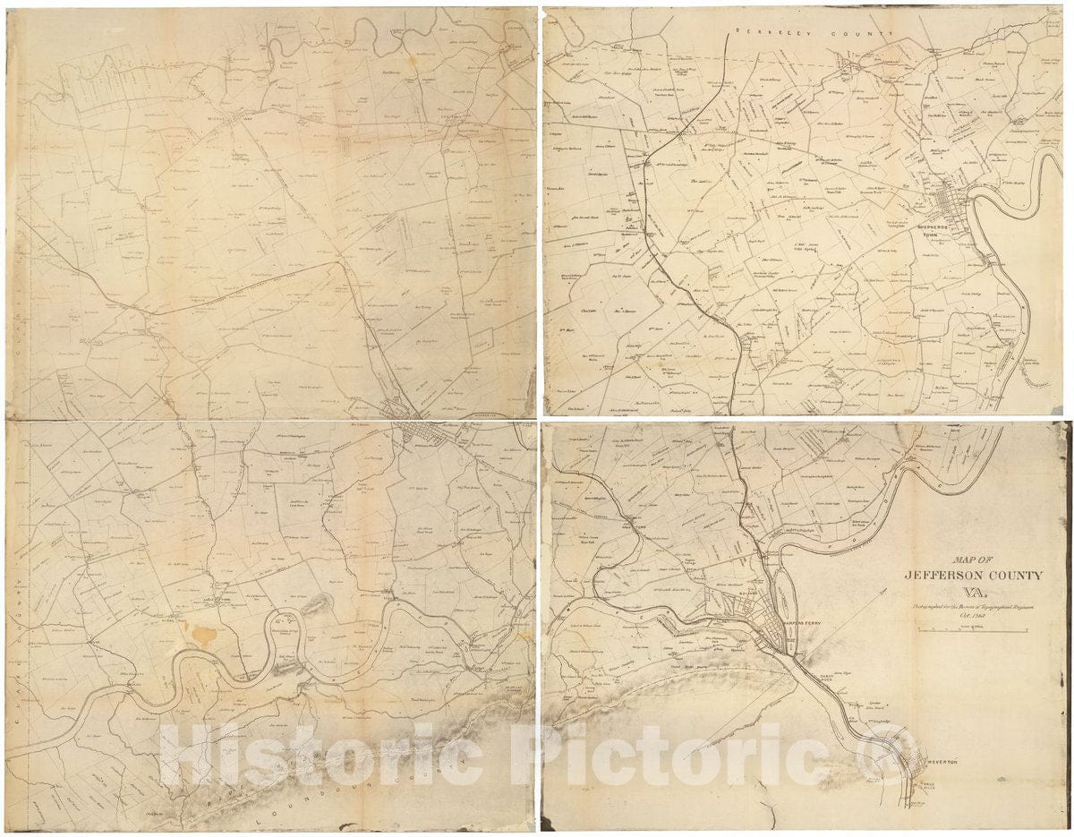 Historic 1862 Map - Map of Jefferson County, Va. Photographed for The Bureau of Topographical Engineers Oct, 1862.