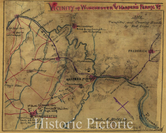 Historic 1861 Map - Vicinity of Winchester and Harper's Ferry, Va.
