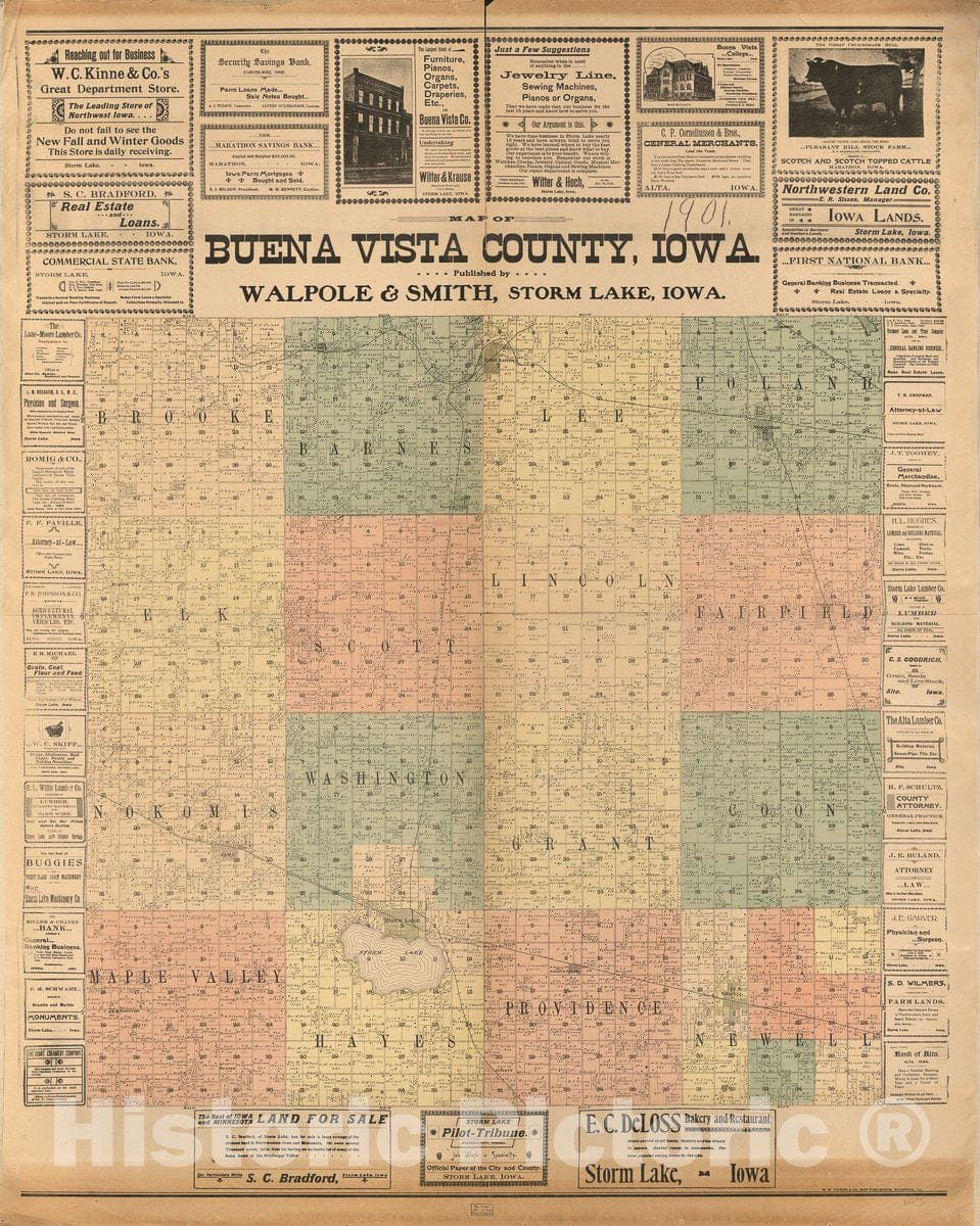 Historic 1901 Map - Map of Buena Vista County, Iowa.