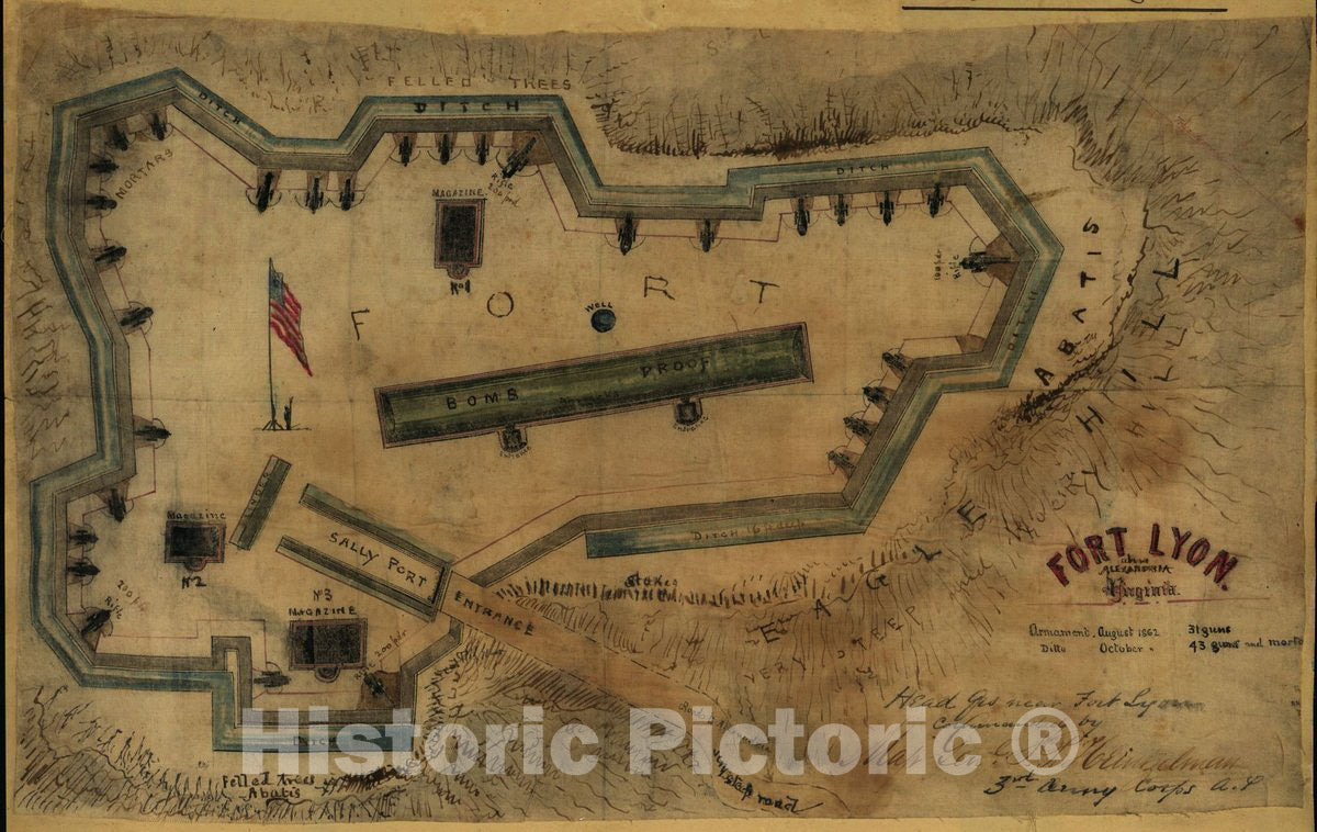 Historic 1861 Map - Fort Lyon, Near Alexandria, Virginia