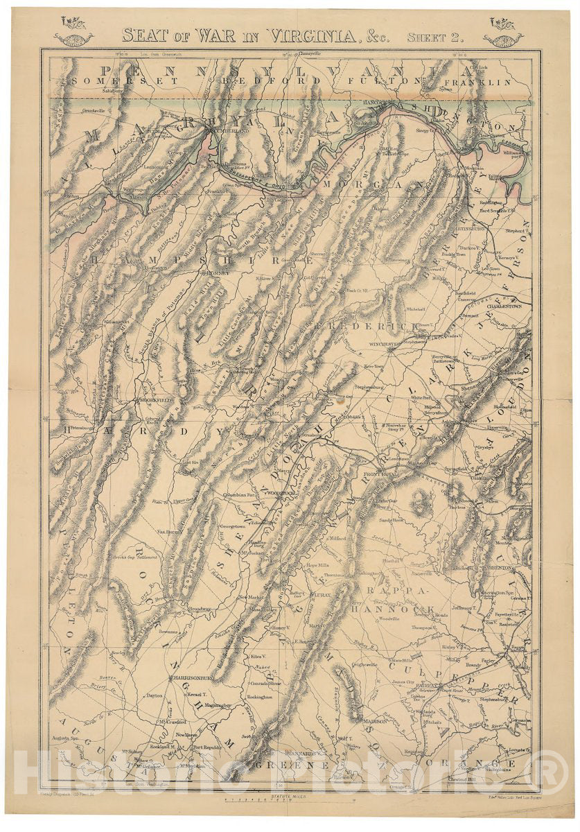 Historic 1860 Map - Seat of war in Virginia, c.