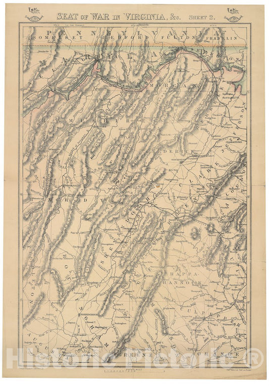 Historic 1860 Map - Seat of war in Virginia, c.