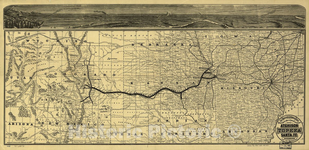 Historic 1880 Map - A geographically Correct County map of The States traversed by The Atchison Topeka and The Santa FÃ© Railroad and its Connections.