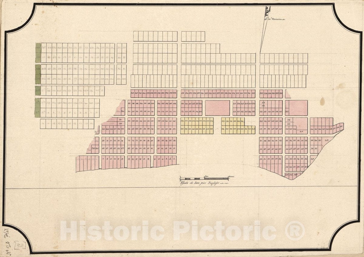 Historic 1810 Map - Plat of unidentified City