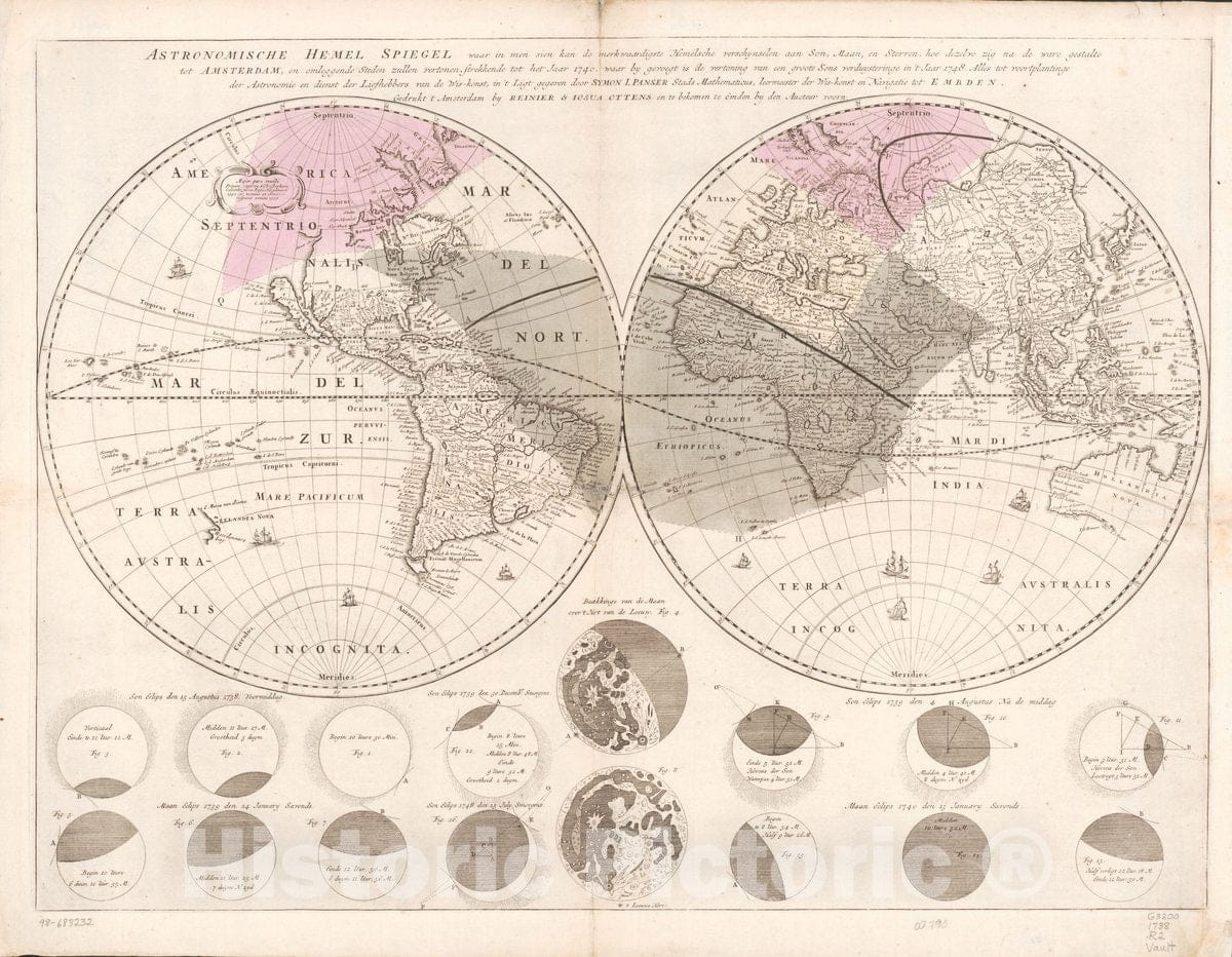 Historic 1738 Map - Astronomische hemel Spiegel : waar in Men Sien kan de merkwaardigste hemelsche verschynselen aan Son, Mean en Sberren