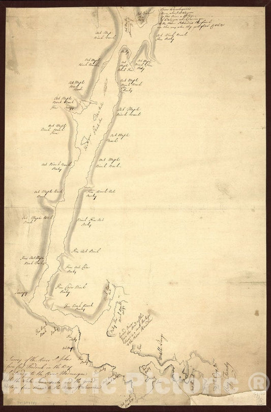 Historic 1750 Map - Survey of The River St. Johns from Fort Frederick in The Bay of Fundy to The River Medauesqua with The Lake Temesecuala and The Grand Portage from thence to The River