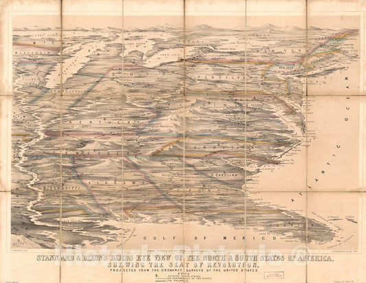 Historic 1861 Map - Stannard & Dixon's Birds Eye View of The North & South States of America : shewing The seat of Revolution : projected from The Ordnance surveys of The United States