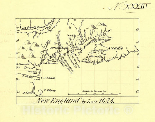 Historic 1624 Map - New England.