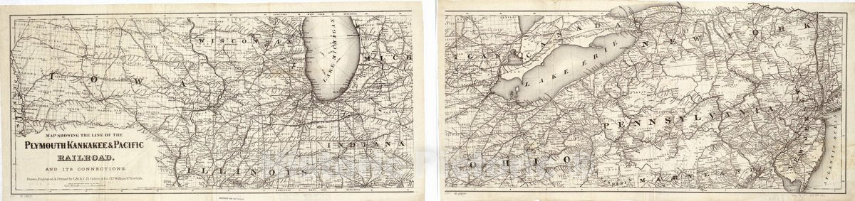 Historic 1871 Map - Map Showing The line of The Plymouth, Kankakee, Pacific Railroad and its Connections.