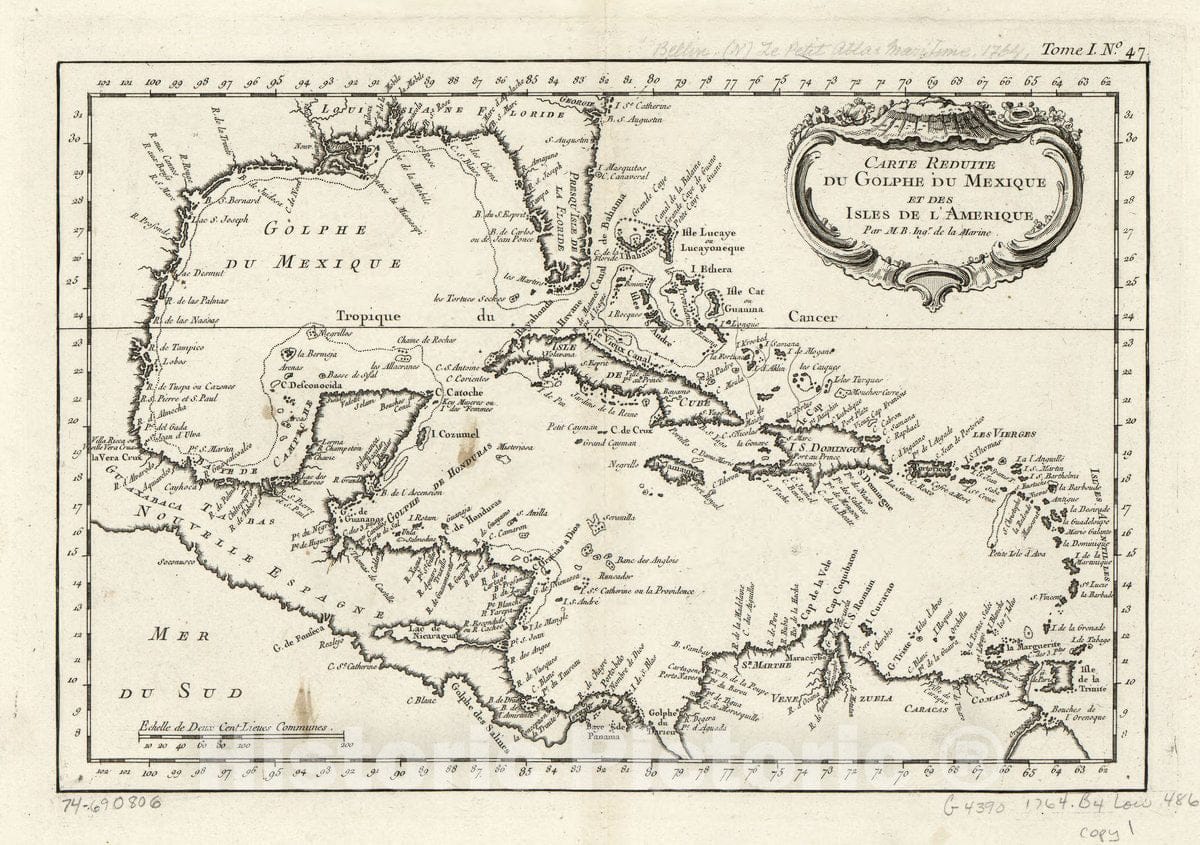 Historic 1764 Map - Carte rÃ©duite du Golphe du Mexique et des Isles de l'AmÃ©rique.